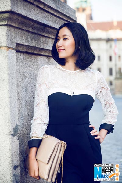 Xu Jinglei poses at Prague Square