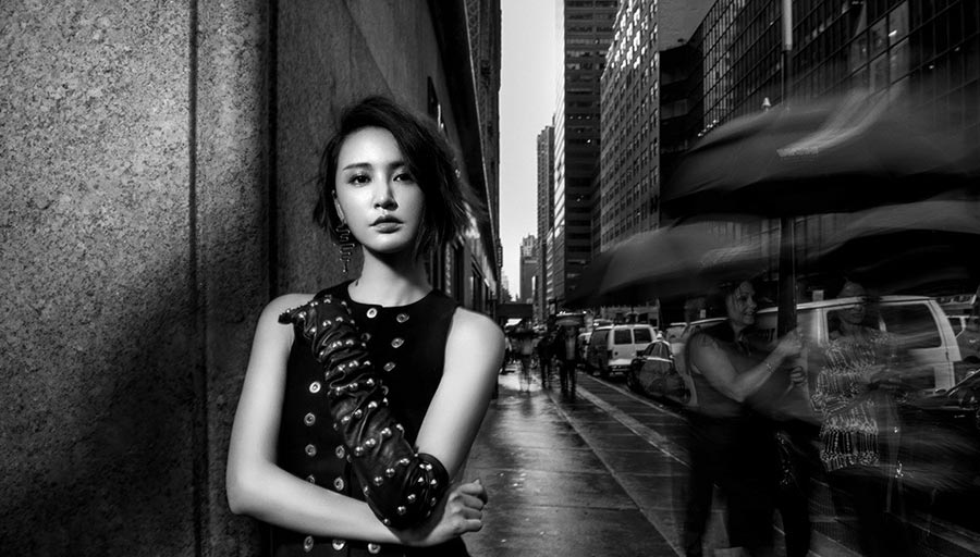 Actress Zhang Xinyi poses in New York