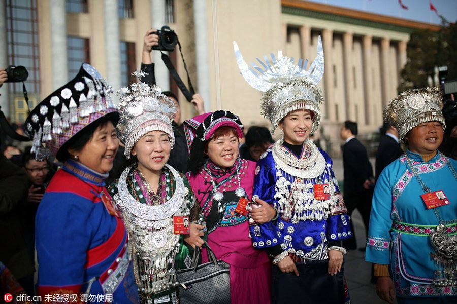 Ethnic minority delegates attend NPC session