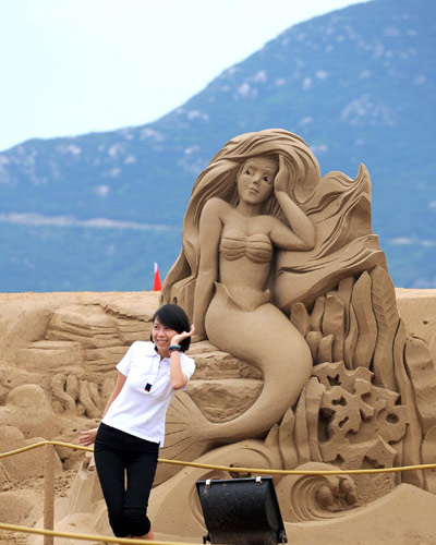 Disney-themed sand sculptures displayed in E China