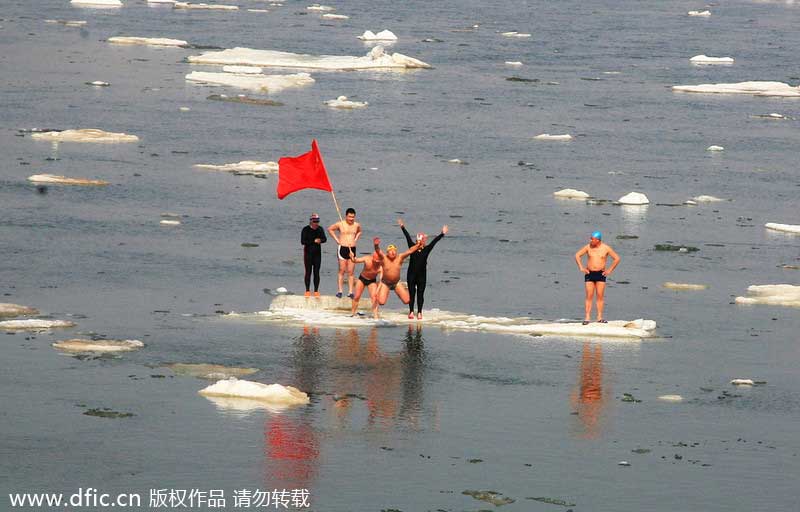 Swimmers take an icy dip in NE China