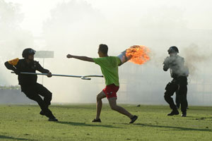 Armed policemen conduct combat exercises in Shanghai