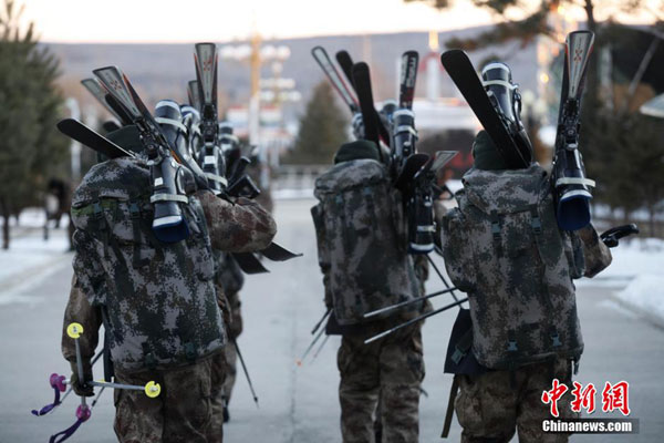 Soldiers undergo ski training in snow-covered NE China