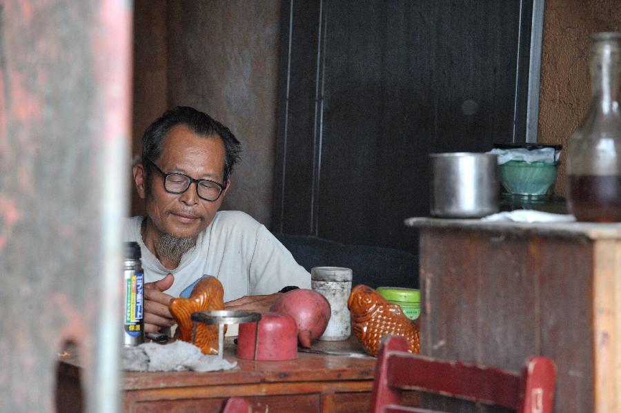 Elder digs cave house on hill in C China