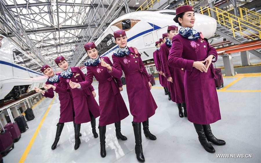 Crew members of high-speed trains linking Xi'an, Chengdu