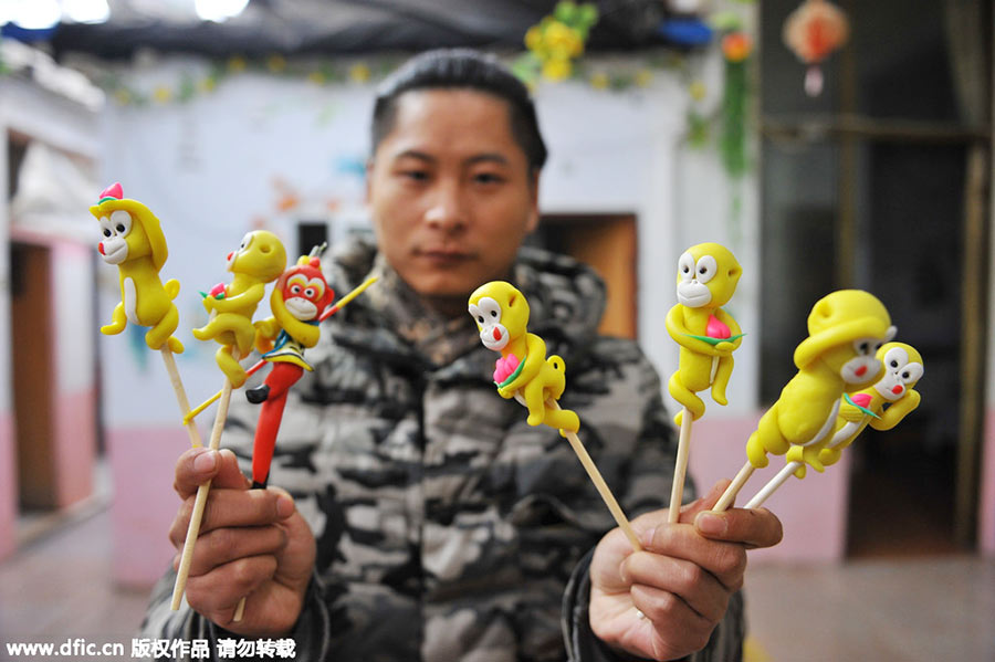 Vivid dough sculptures welcome Year of the Monkey