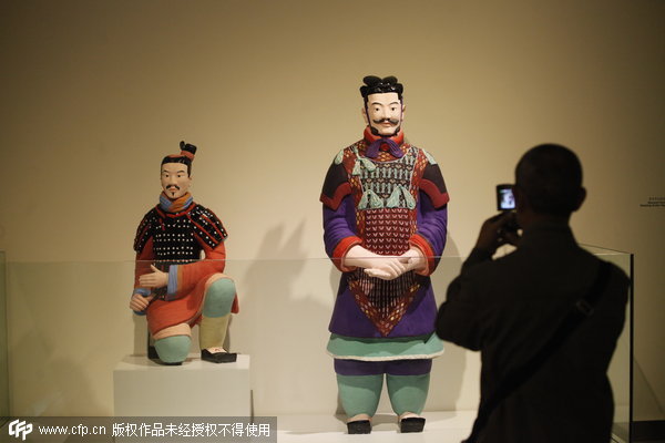 Colored terracotta warriors meet their public