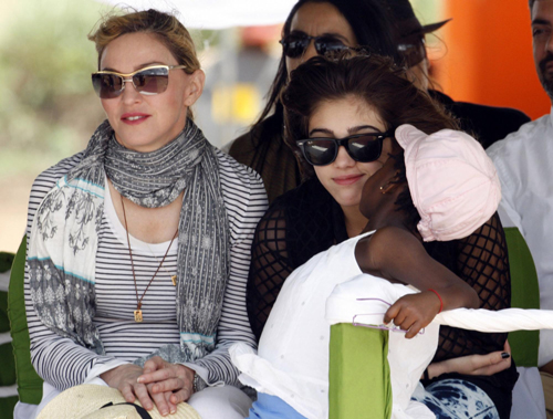 Madonna and her adopted child at site of her Raising Malawi Girls Academy