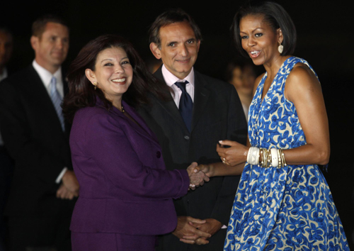 Michelle Obama arrives at Benito Juarez International Airport in Mexico City