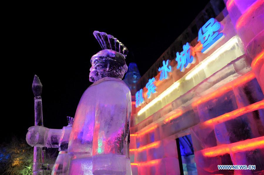 People enjoy meal in ice restaurant in NE China