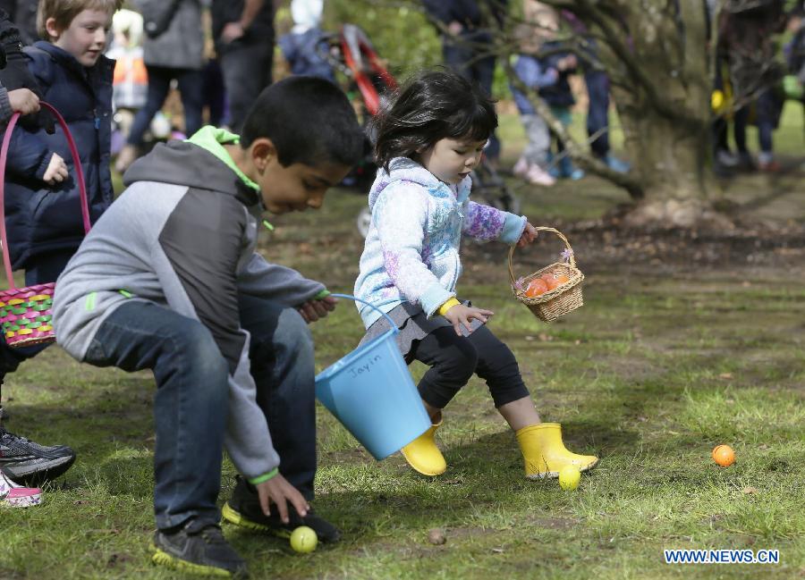 Children have fun during Easter egg hunting