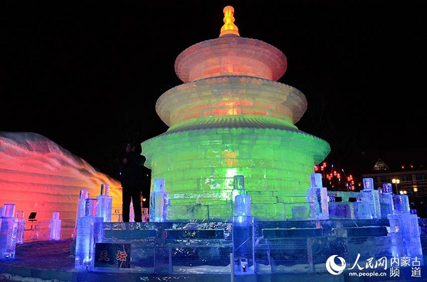 Ice sculptures brighten winter night in Arxan