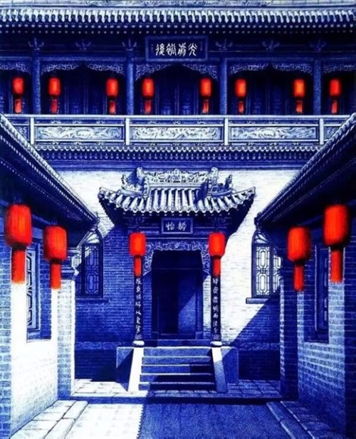 Man displays Chinese paintings in ballpoint pen