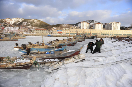 Ships stranded in frozen sea