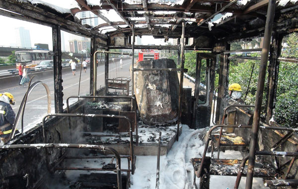 Bus engulfed in flames after refueling in SW China