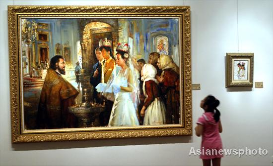 Russian painter puts China element in his work