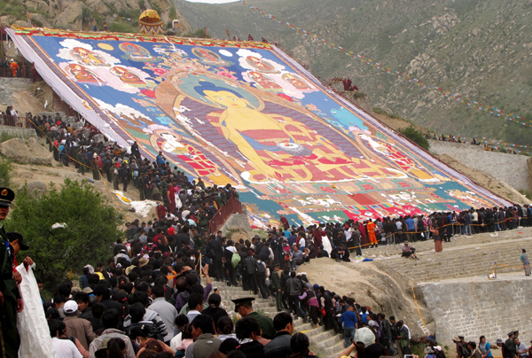 Large Thangka on display