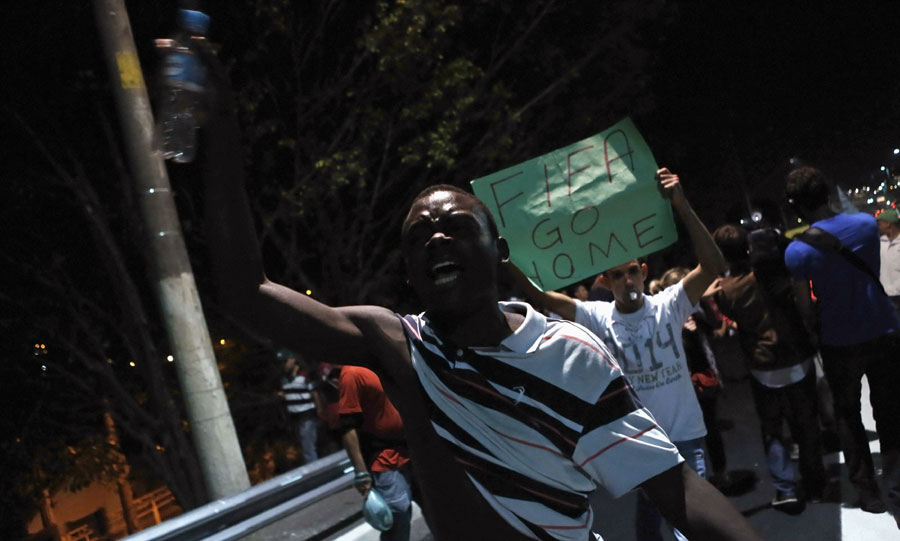 Protesters march in Sao Paulo ahead of World Cup