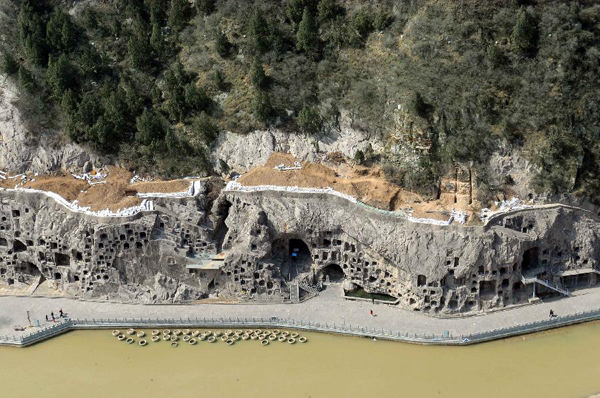 Areial view of Longmen Grottoes in Luoyang