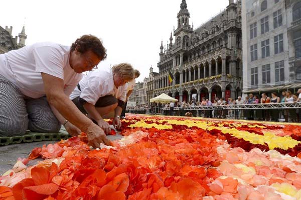 Flower carpet displayed at the Grand Place in Brussels, Belgium