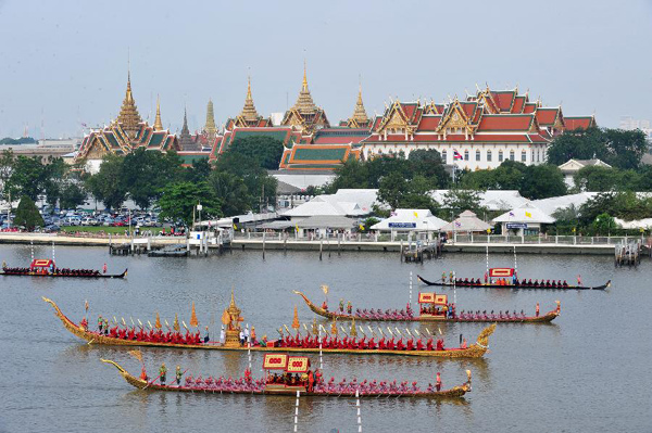 Rehearsal of Royal Barge Procession held on Chao Phraya River in Bangkok