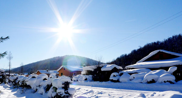 Wintery scenery of a small village in Heilongjiang