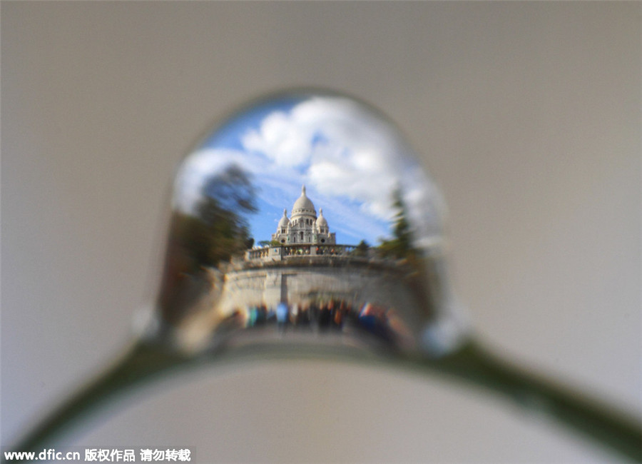 Paris landmarks in water droplets