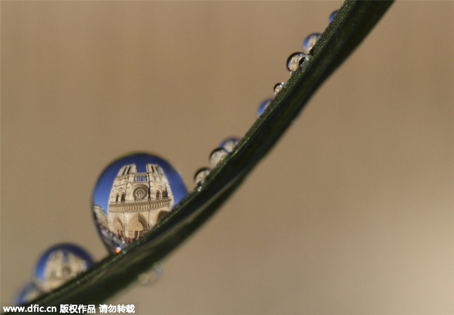 Paris landmarks in water droplets