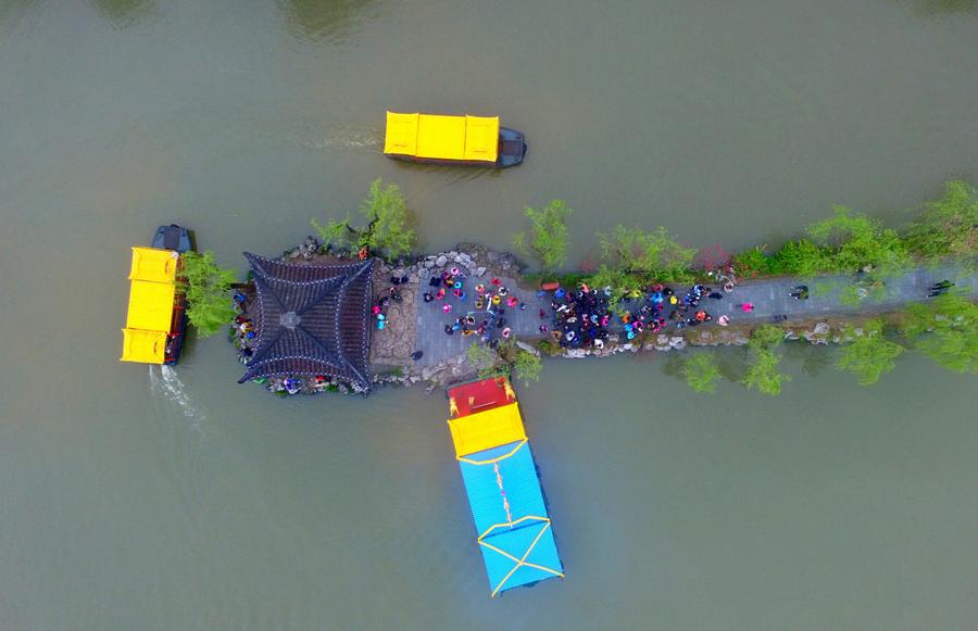 Aerial view of Slender West Lake in E China