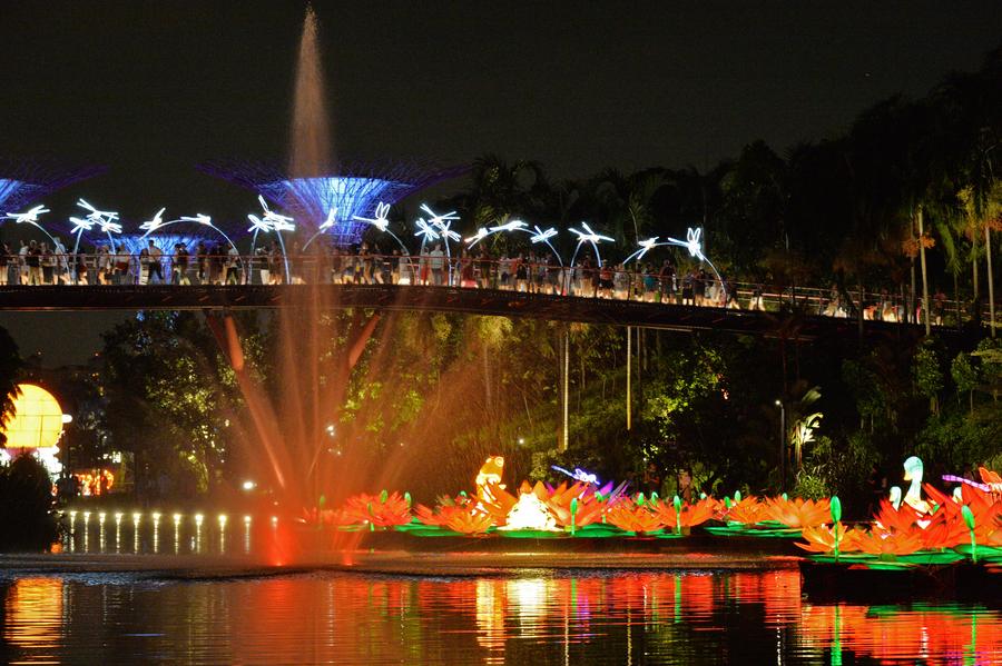 Mid-Autumn festival lights shine at Singapore's Gardens by the Bay