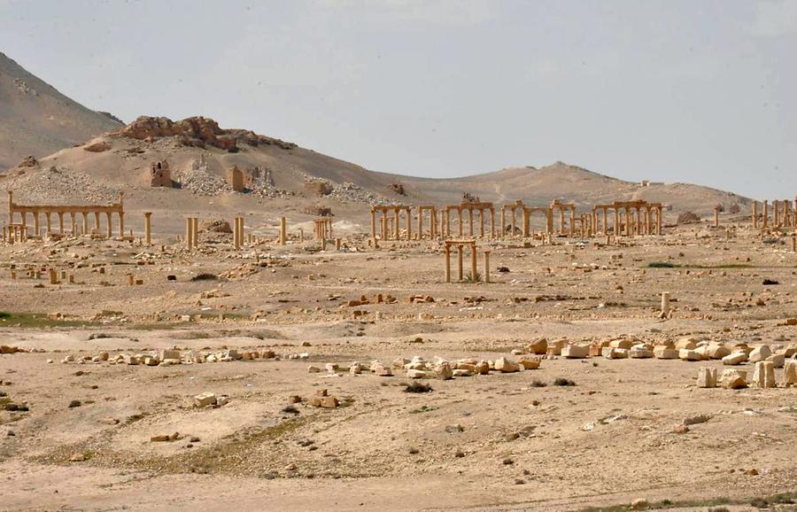 Damaged ancient columns seen in Syria