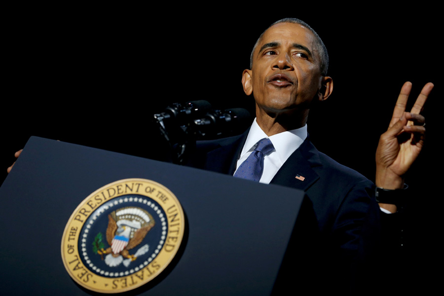 In final address, Obama touts values and prods Trump