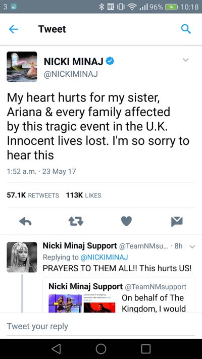 Celebrities pay tribute to Ariana Grande concert victims